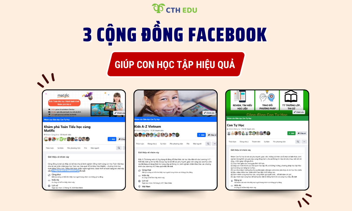3 cộng đồng Facebook chính thức từ Giáo dục Con Tự Học - Đồng hành cùng phụ huynh và con vững bước tương lai